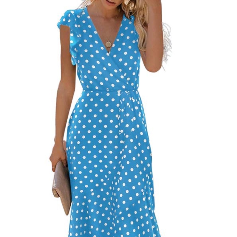 Grecerelle blue and white polka dot dress